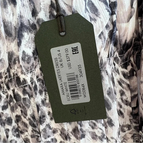 All Saints Amara Laertes Midi Dress Grey Ecru Cheetah 4 NWT Spring Neutral Chic - Picture 6 of 8